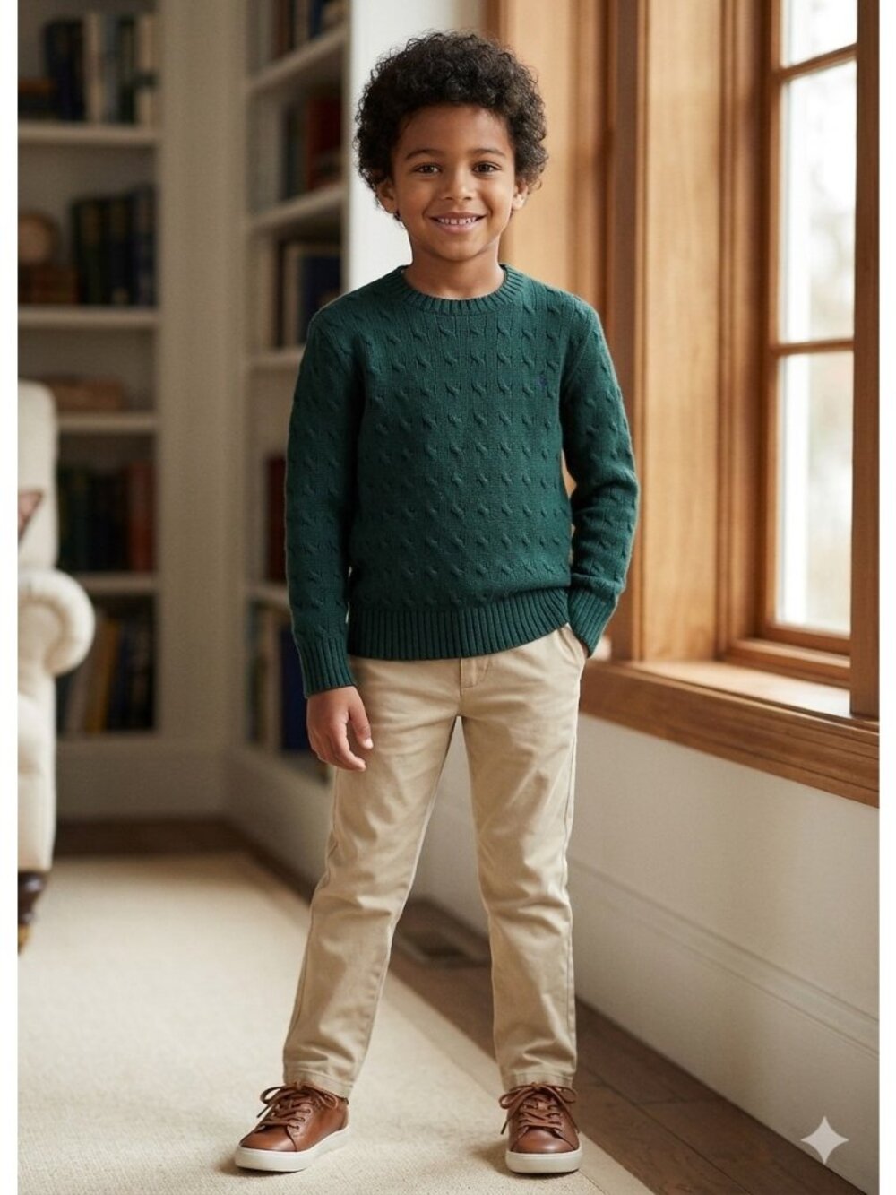 Polo Ralph Lauren Boys Y2K Crewneck Vintage Cableknit Sweater Green Size M